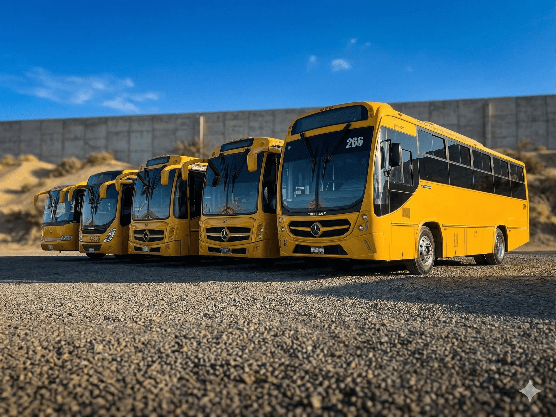 Flota moderna de autobuses para transporte de personal y viajes foráneos